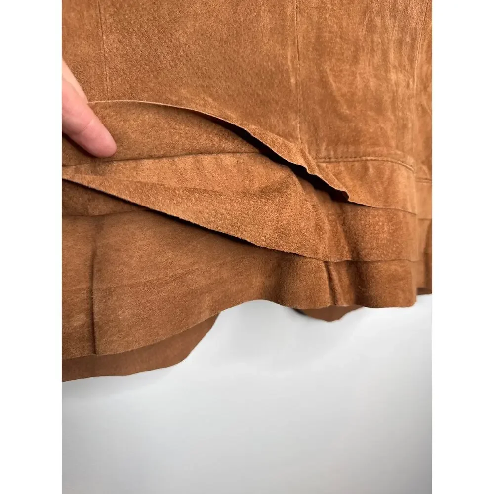Chico’s Suede Leather Vest Brown Scalloped Hem western cowgirl Size 1 Medium